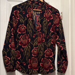 Ann Taylor Black and Red Floral Blouse